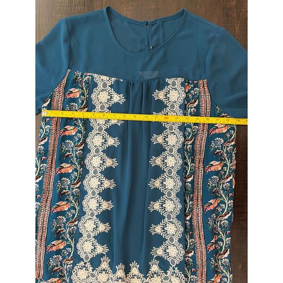 Entro Women’s Teal Embroidered Tunic Dress Size Medium - Picture 3 of 5